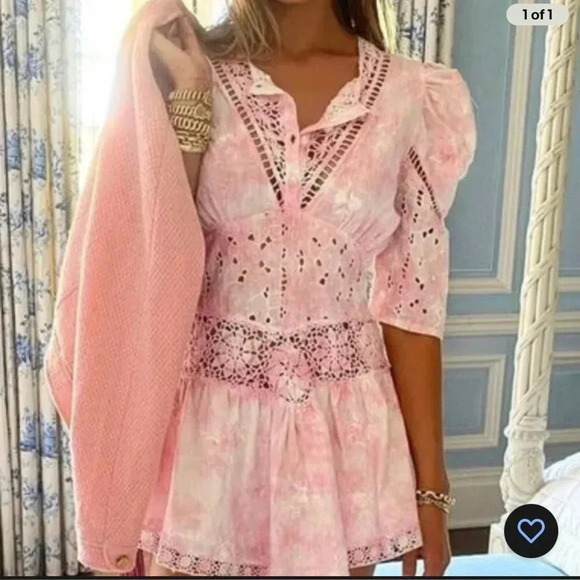 Loveshackfancy Divine Hand dyed Crochet Dress Pink Party size 8 - Picture 2 of 6